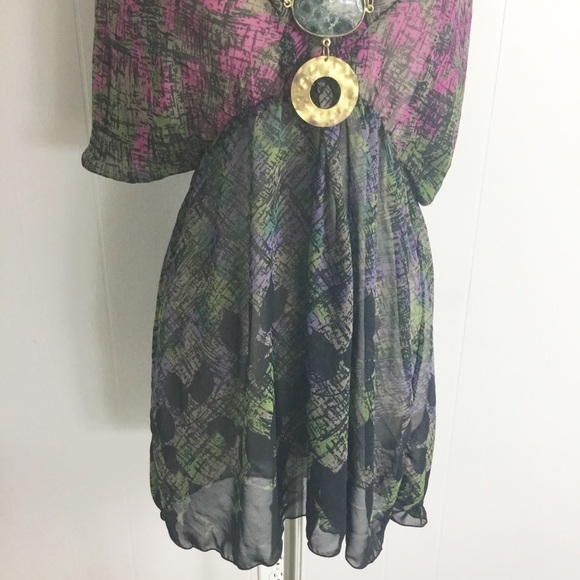 Bisou Bisou Bathing Suit/Beach Coverup Size Large L Black, Purple, Green - Picture 3 of 4